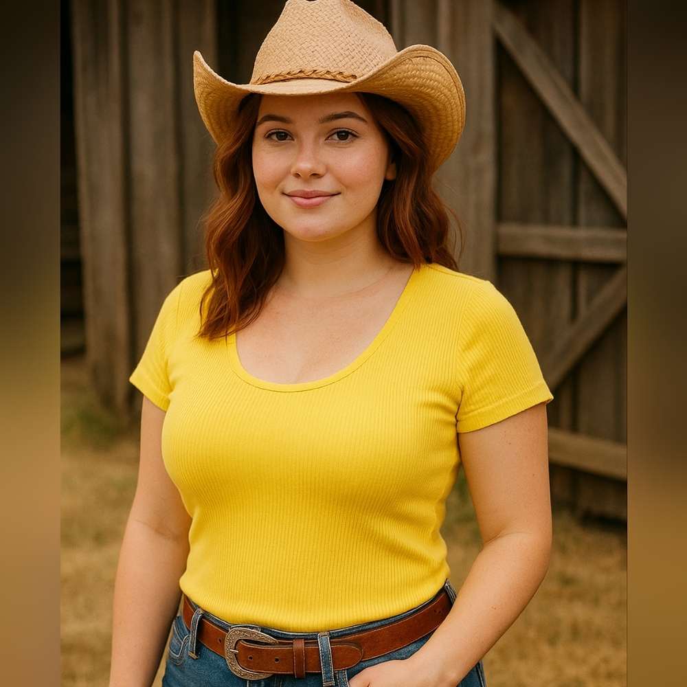 Express Tricot‎ Vintage Yellow Spring Western Cottage Comfy Top Size Medium